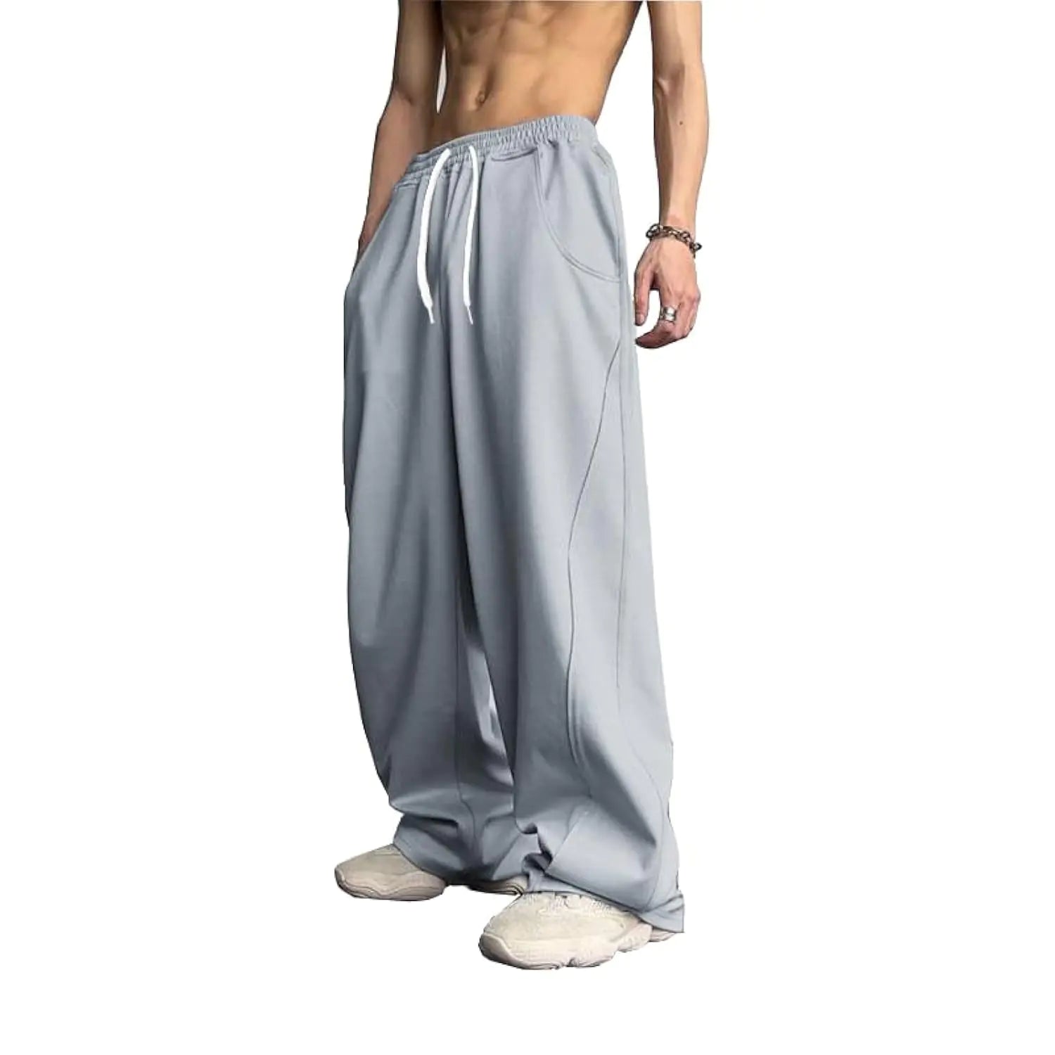 Casual Loose Baggy Joggers with Pockets Light Grey