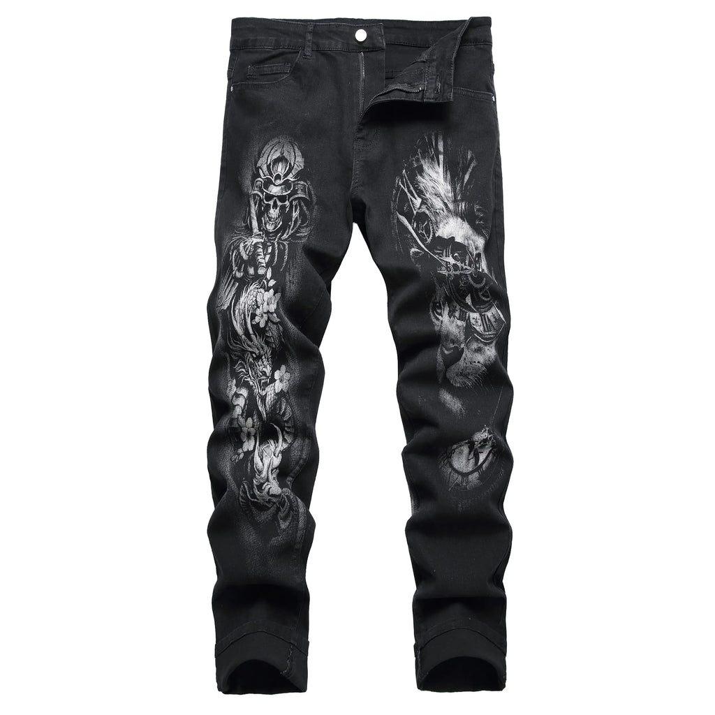 DANT BULUN Mens Fashion Casual Printed Jeans Stretch Skinny Denim Jogger Pants (Black9003440)