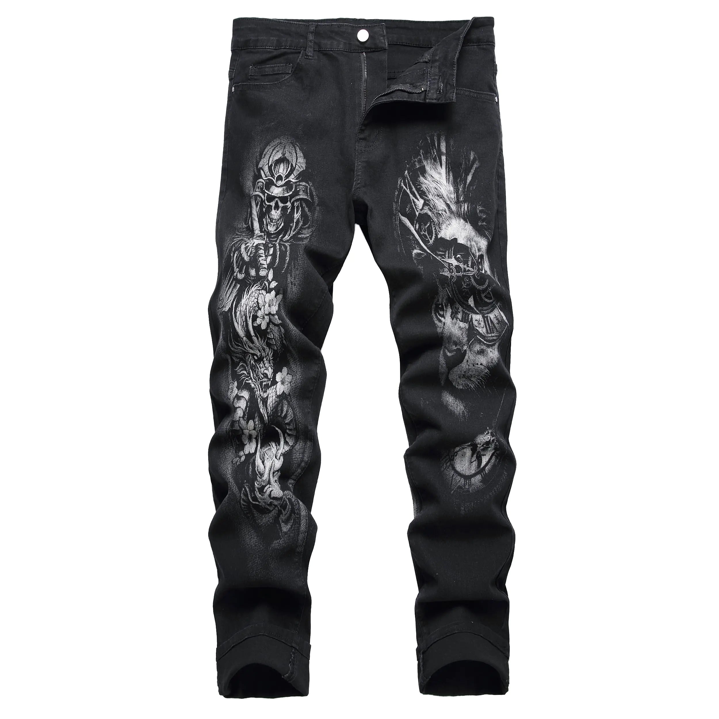 DANT BULUN Mens Fashion Casual Printed Jeans Stretch Skinny Denim Jogger Pants (Black9003440)